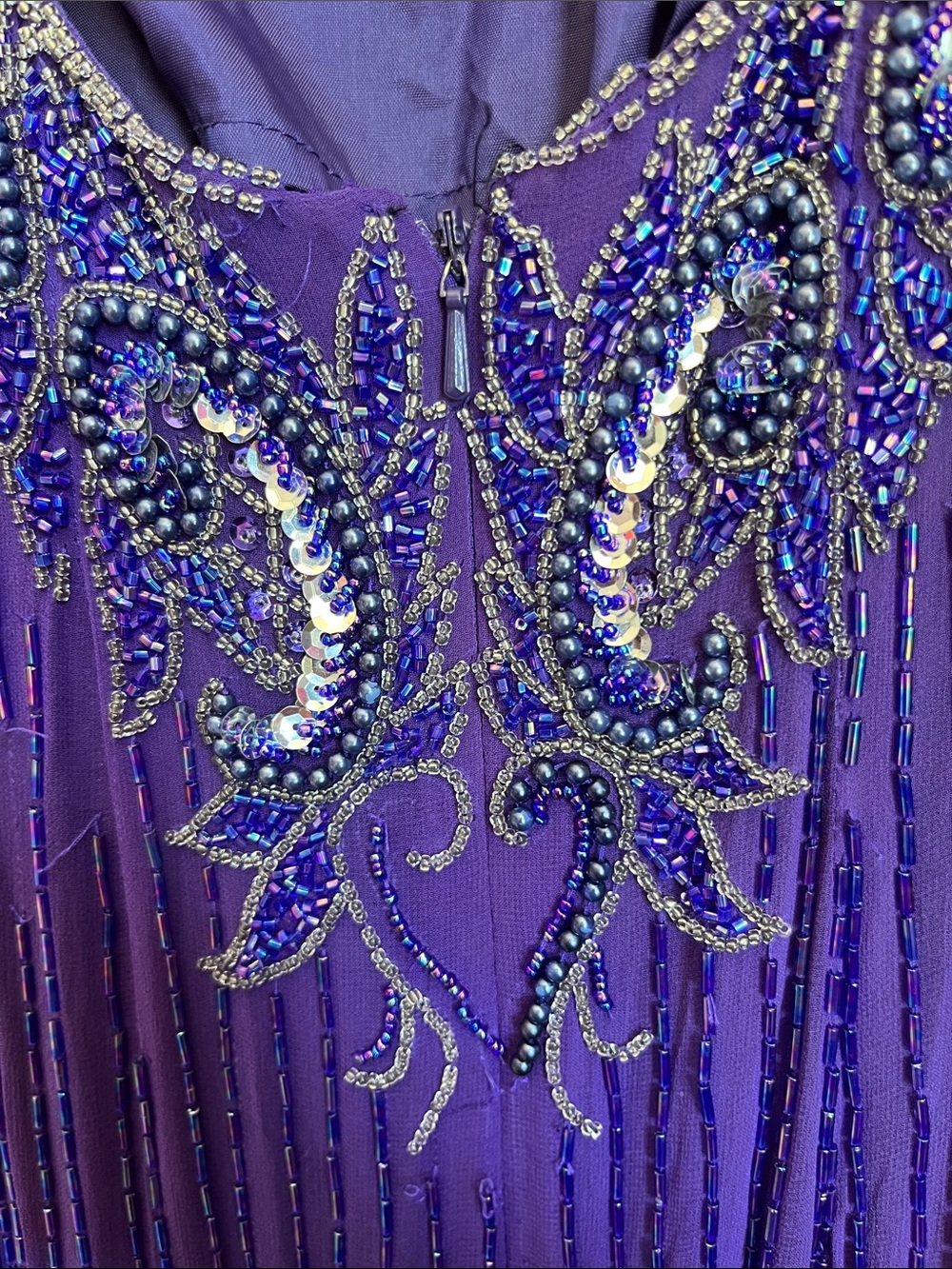 Beaded Purple Prom Dress with V-Neck - Picture 9 of 16